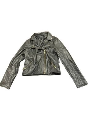 Haute Monde Women's Black Faux Leather Moto Biker Jacket Size M